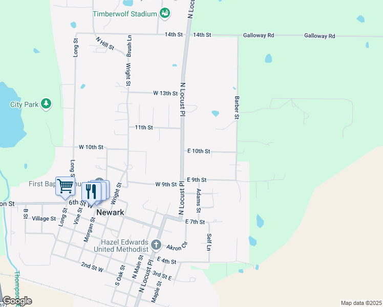 map of restaurants, bars, coffee shops, grocery stores, and more near 100-398 East 10th Street in Newark