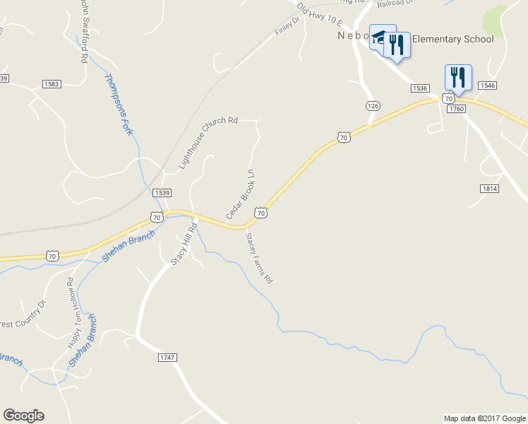 map of restaurants, bars, coffee shops, grocery stores, and more near 4634 U.S. 70 in Nebo