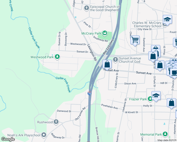 map of restaurants, bars, coffee shops, grocery stores, and more near 144 West Street in Asheboro