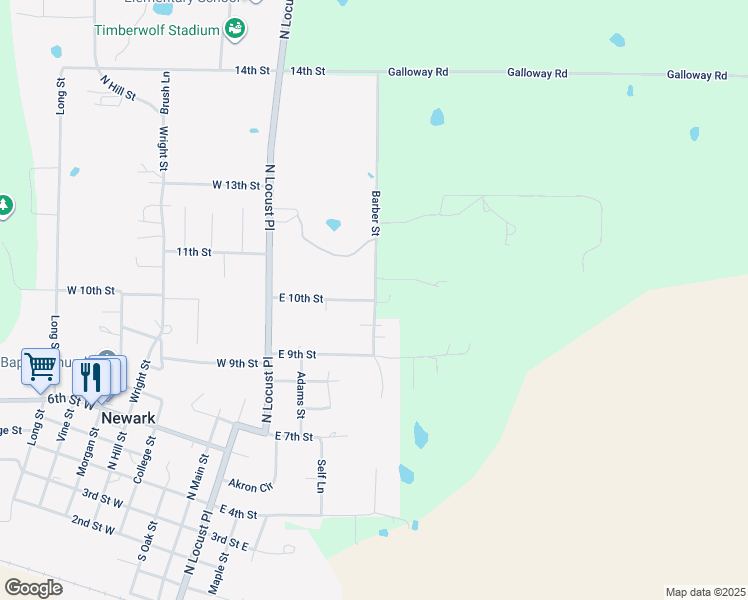 map of restaurants, bars, coffee shops, grocery stores, and more near 398 E 10th St in Newark