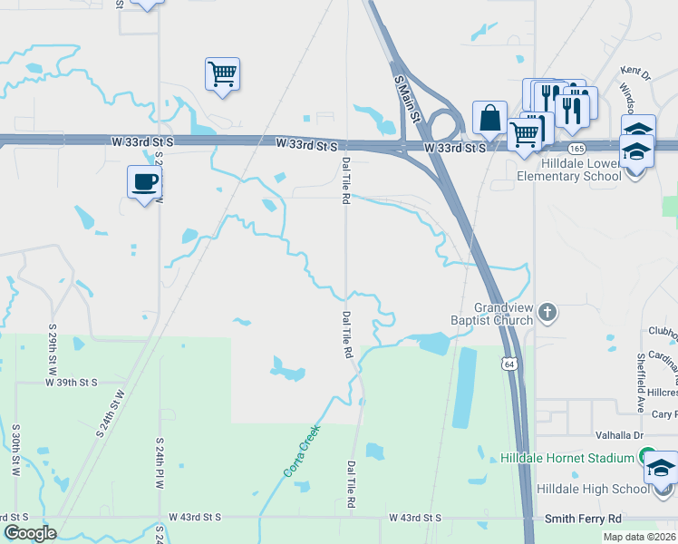 map of restaurants, bars, coffee shops, grocery stores, and more near in Muskogee