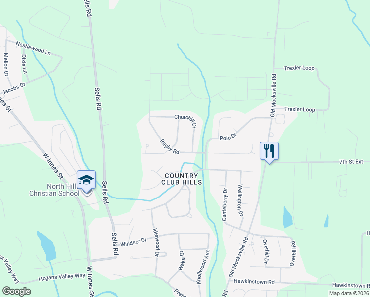 map of restaurants, bars, coffee shops, grocery stores, and more near 305 Rugby Road in Salisbury