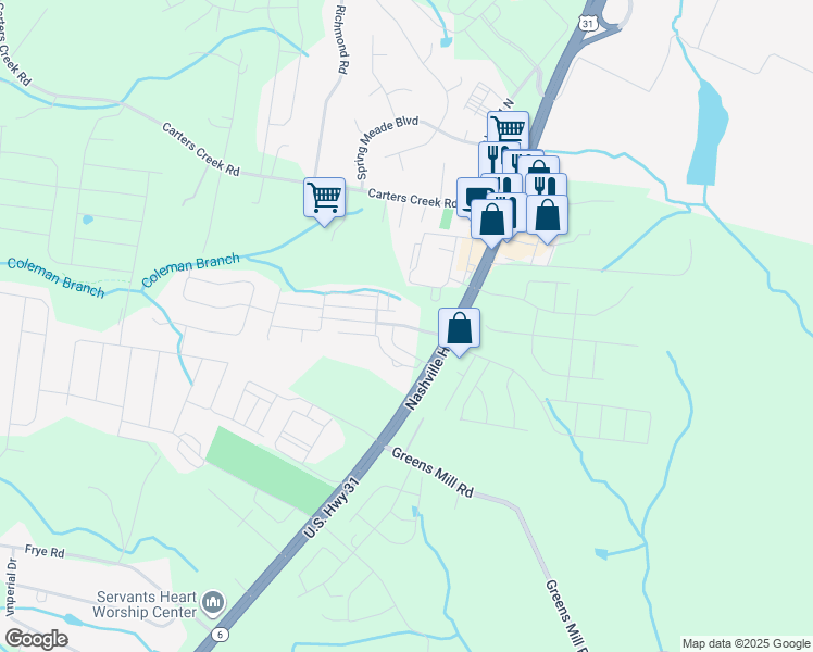 map of restaurants, bars, coffee shops, grocery stores, and more near 2477 Palomar Circle in Columbia