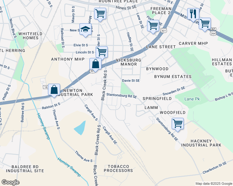 map of restaurants, bars, coffee shops, grocery stores, and more near 1400 Stantonsburg Rd SE in Wilson
