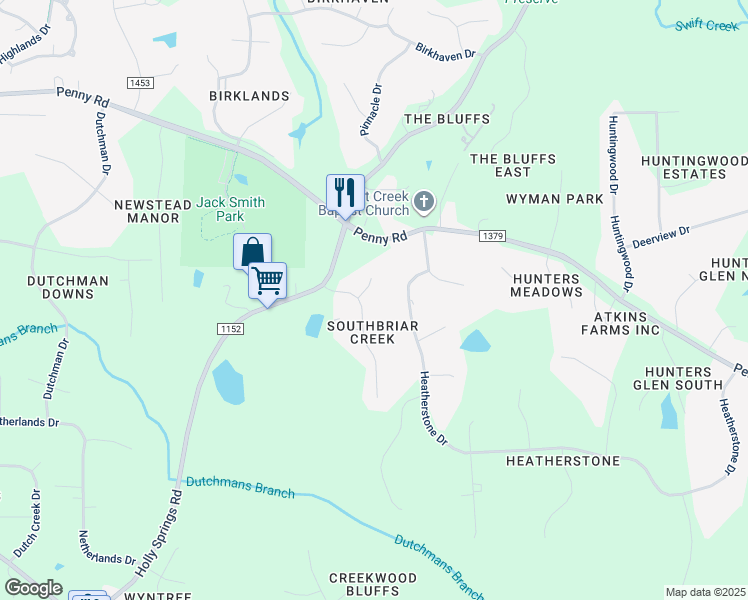 map of restaurants, bars, coffee shops, grocery stores, and more near 8108 Iron Bark Court in Raleigh