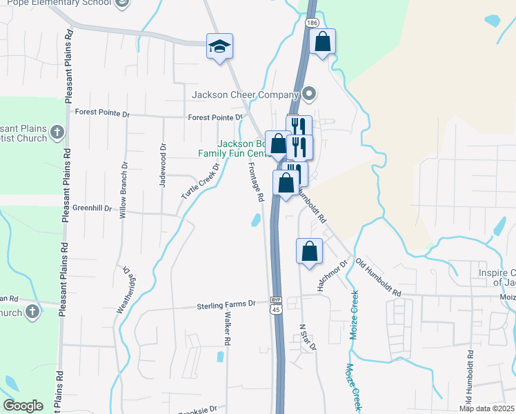 map of restaurants, bars, coffee shops, grocery stores, and more near 3161 U.S. 45 Bypass in Jackson