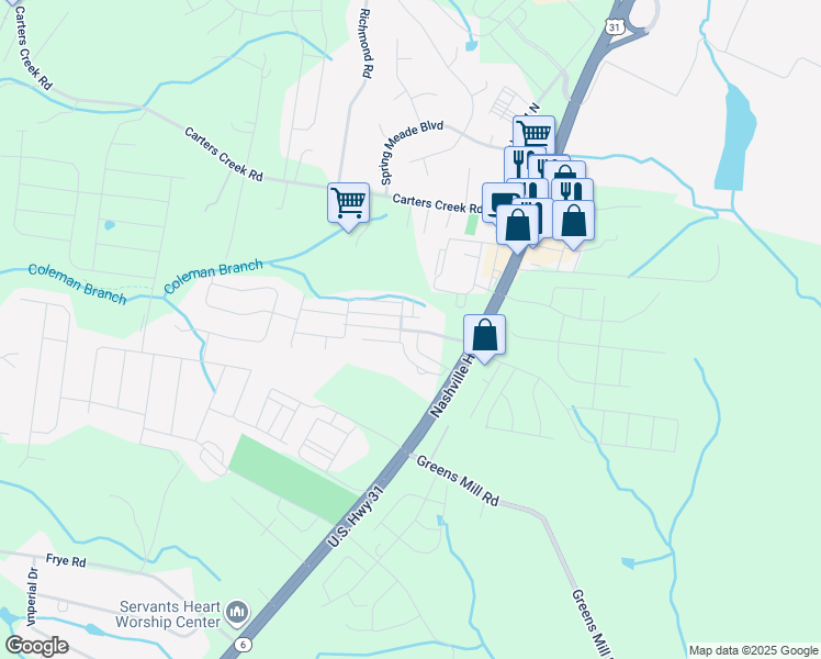 map of restaurants, bars, coffee shops, grocery stores, and more near 2477 Palomar Circle in Columbia