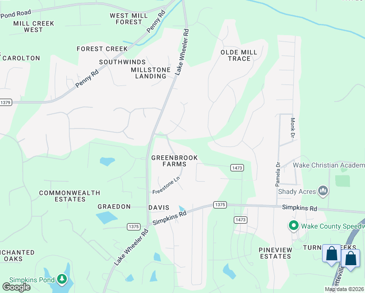 map of restaurants, bars, coffee shops, grocery stores, and more near 1305 Wireglass Court in Raleigh