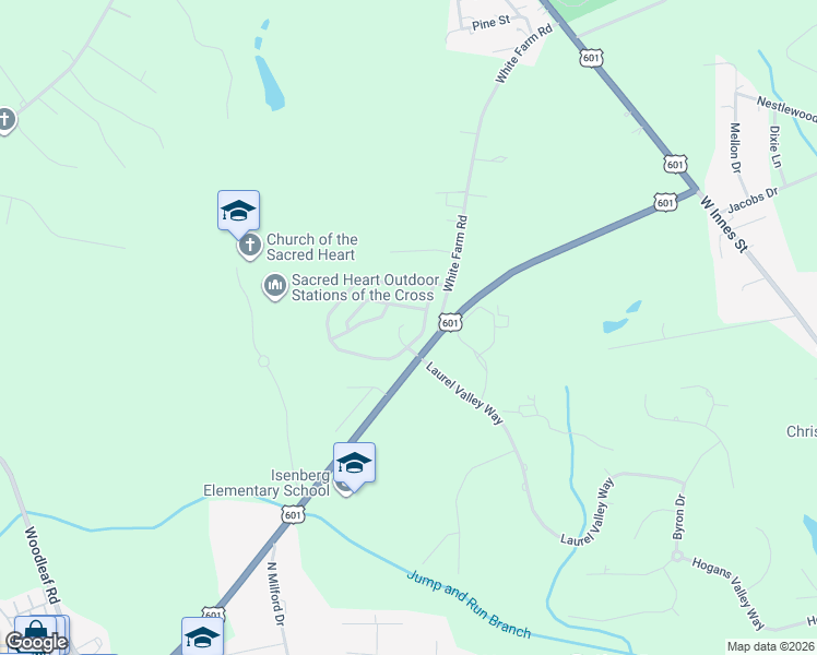map of restaurants, bars, coffee shops, grocery stores, and more near 301 Hidden Creek Circle in Salisbury