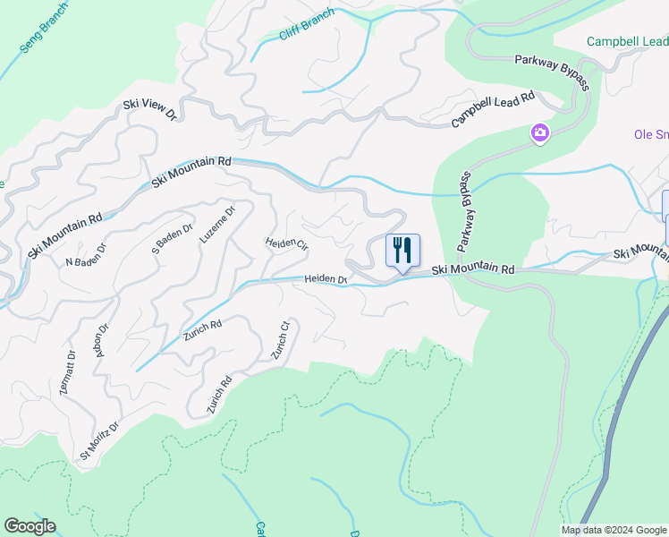 map of restaurants, bars, coffee shops, grocery stores, and more near 671 Ski Mountain Road in Gatlinburg