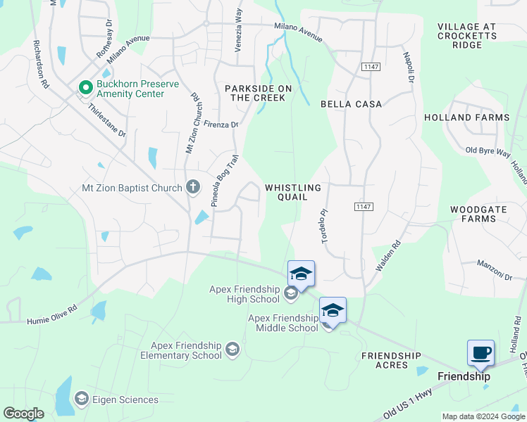 map of restaurants, bars, coffee shops, grocery stores, and more near 2684 Lake Waccamaw Trail in Apex