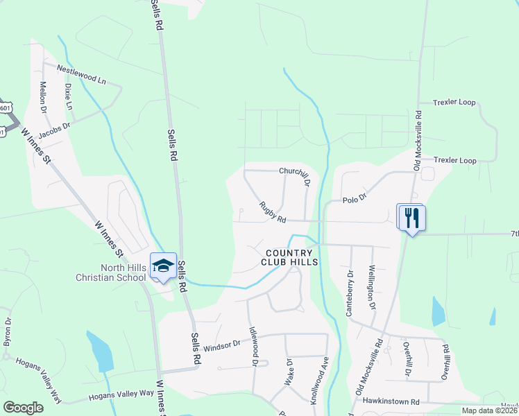 map of restaurants, bars, coffee shops, grocery stores, and more near 410 Rugby Road in Salisbury