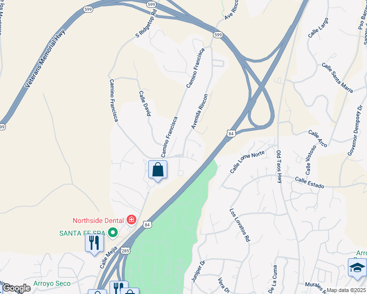 map of restaurants, bars, coffee shops, grocery stores, and more near 1340 Avenida Rincon in Santa Fe