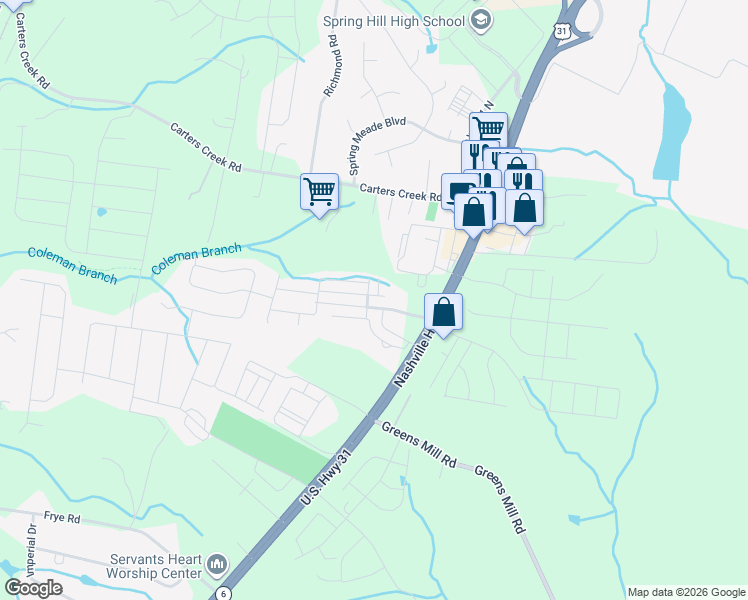 map of restaurants, bars, coffee shops, grocery stores, and more near 2416 Arden Village Drive in Columbia