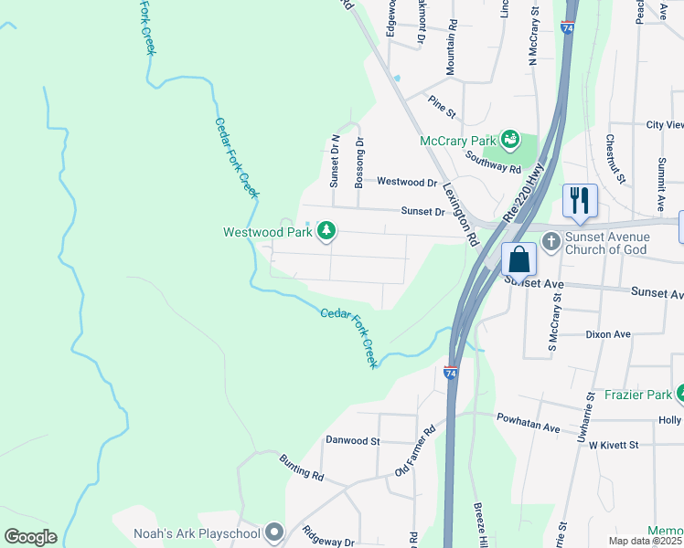 map of restaurants, bars, coffee shops, grocery stores, and more near 1446 Rolling Road in Asheboro