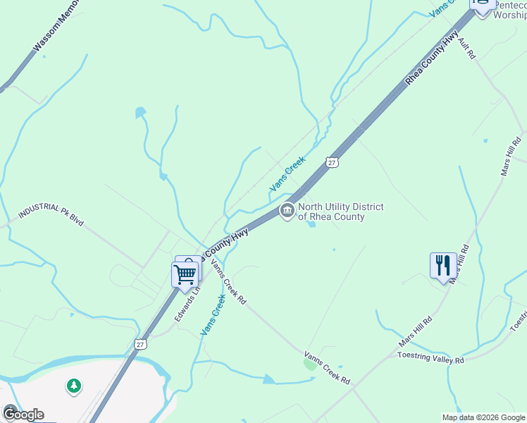 map of restaurants, bars, coffee shops, grocery stores, and more near 23923 Rhea County Hwy in Spring City