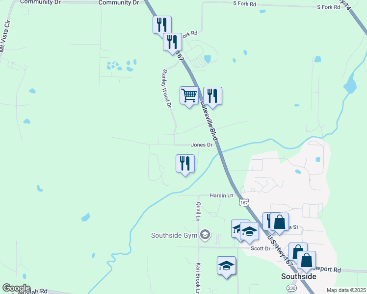 map of restaurants, bars, coffee shops, grocery stores, and more near 20-74 Jones Drive in Batesville
