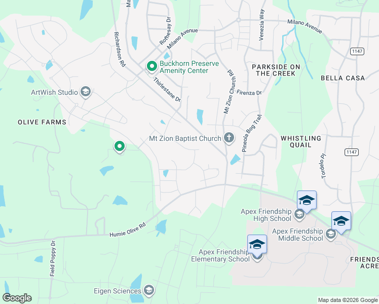 map of restaurants, bars, coffee shops, grocery stores, and more near 2724 Richardson Road in Apex