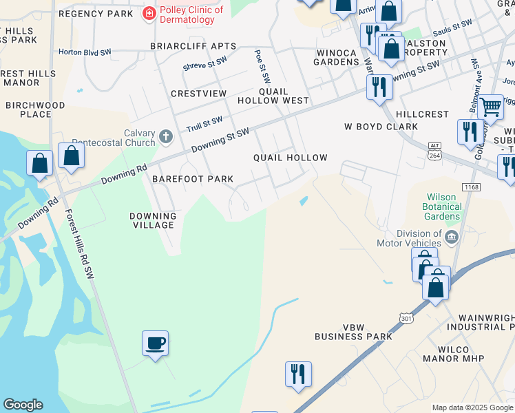 map of restaurants, bars, coffee shops, grocery stores, and more near 2209 Cockran Street Southwest in Wilson
