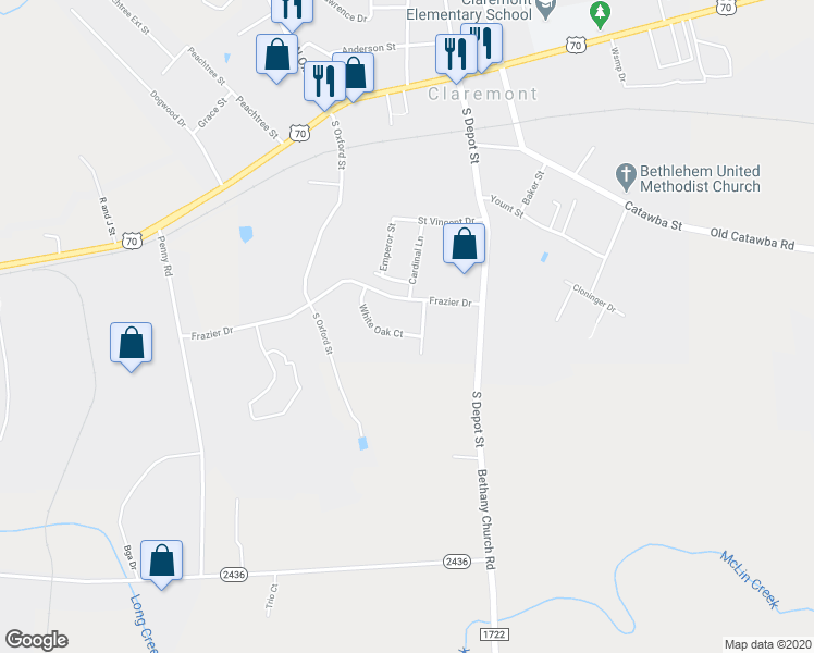 map of restaurants, bars, coffee shops, grocery stores, and more near 3390 White Oak Court in Claremont