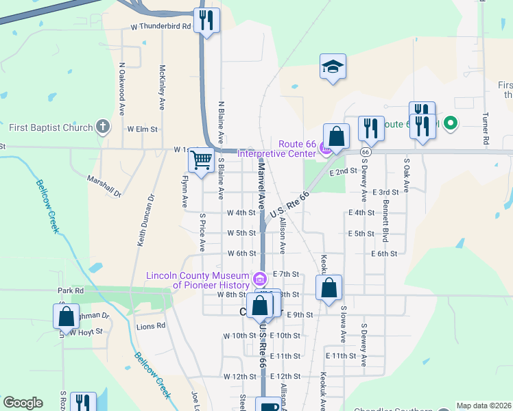 map of restaurants, bars, coffee shops, grocery stores, and more near 306 Manvel Avenue in Chandler