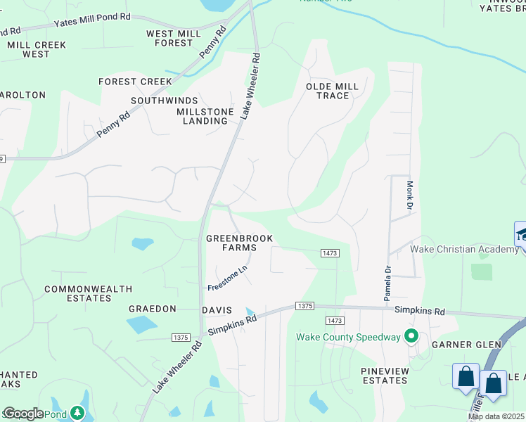 map of restaurants, bars, coffee shops, grocery stores, and more near 1301 Charland Court in Raleigh