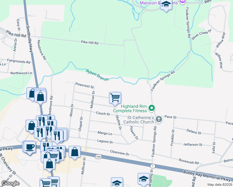 map of restaurants, bars, coffee shops, grocery stores, and more near 500 Skyline Drive in McMinnville