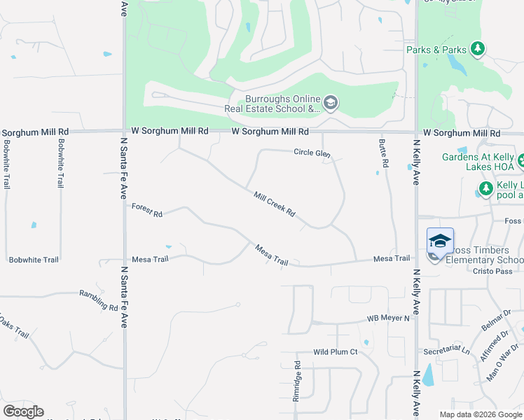 map of restaurants, bars, coffee shops, grocery stores, and more near 1604 Mill Creek Road in Edmond