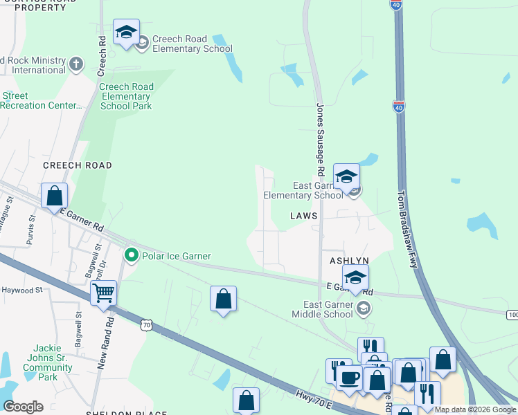 map of restaurants, bars, coffee shops, grocery stores, and more near in Garner