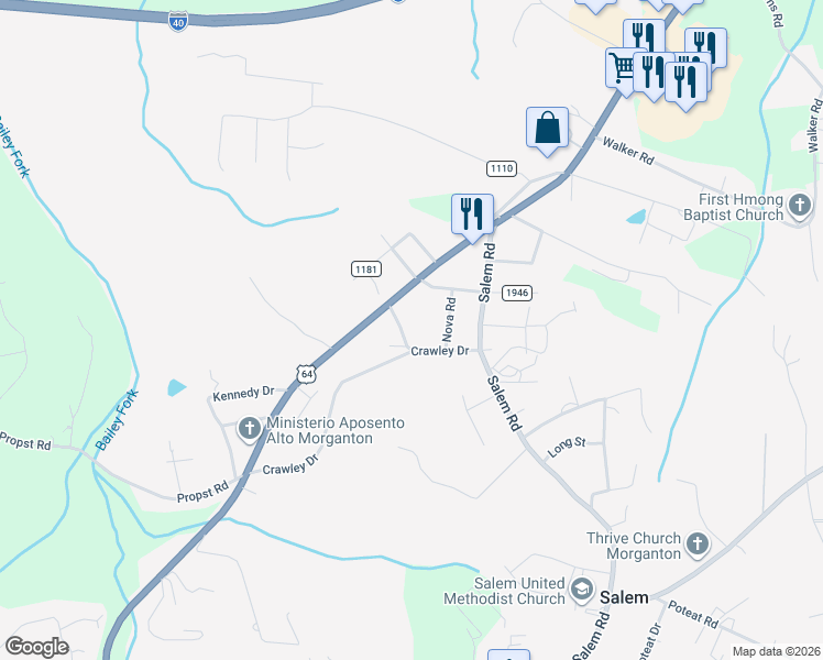 map of restaurants, bars, coffee shops, grocery stores, and more near 1709 Burkemont Avenue in Morganton