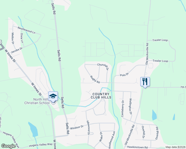 map of restaurants, bars, coffee shops, grocery stores, and more near 410 Rugby Road in Salisbury