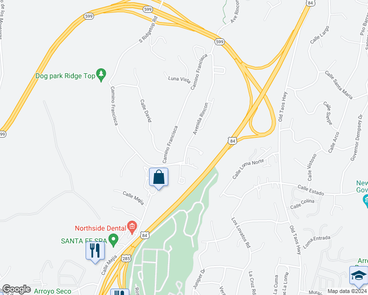 map of restaurants, bars, coffee shops, grocery stores, and more near 1340 Avenida Rincon in Santa Fe