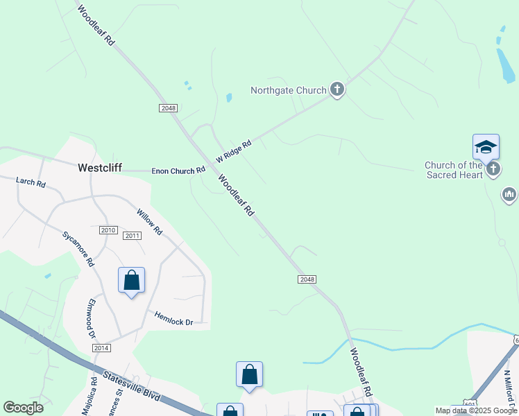 map of restaurants, bars, coffee shops, grocery stores, and more near 3040 Woodleaf Road in Salisbury