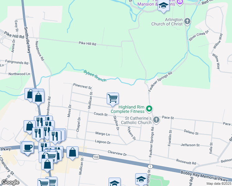 map of restaurants, bars, coffee shops, grocery stores, and more near 500 Skyline Drive in McMinnville