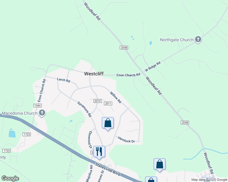 map of restaurants, bars, coffee shops, grocery stores, and more near 418 Willow Road in Salisbury