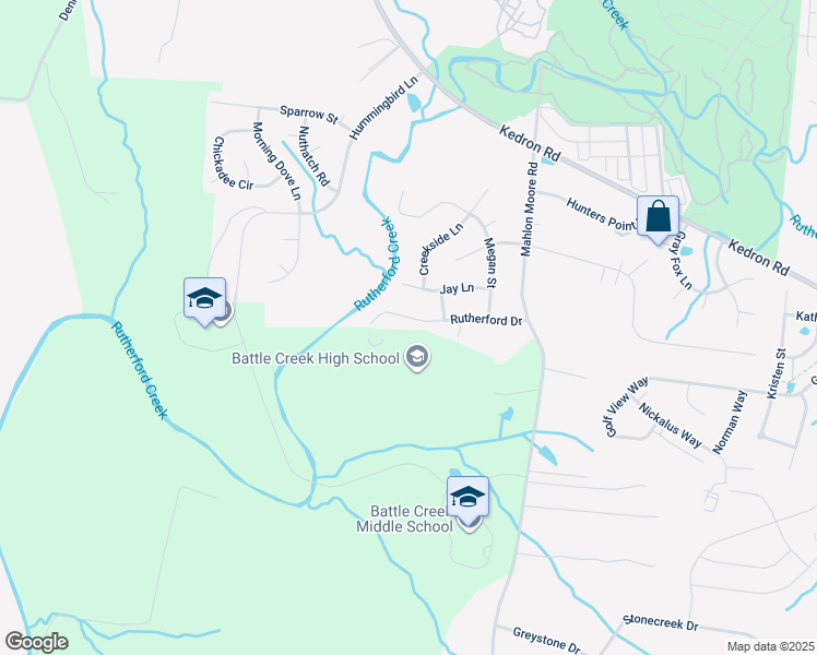 map of restaurants, bars, coffee shops, grocery stores, and more near 3653 Rutherford Drive in Spring Hill