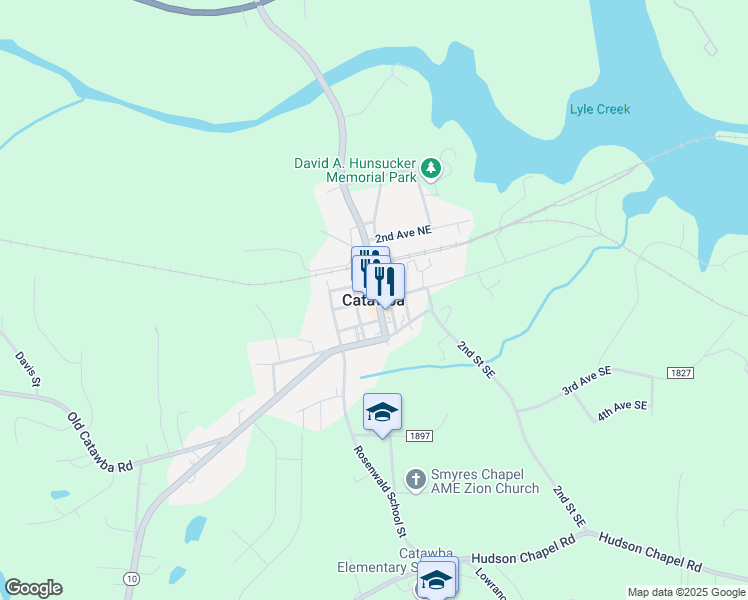 map of restaurants, bars, coffee shops, grocery stores, and more near in Catawba