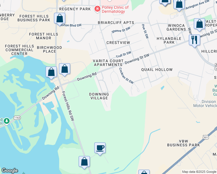 map of restaurants, bars, coffee shops, grocery stores, and more near 2519 Crystal Drive Southwest in Wilson