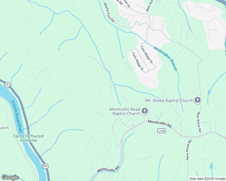 map of restaurants, bars, coffee shops, grocery stores, and more near 86 Spicewood Road in Weaverville