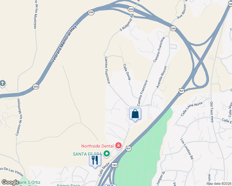 map of restaurants, bars, coffee shops, grocery stores, and more near 854 Camino Francisca in Santa Fe