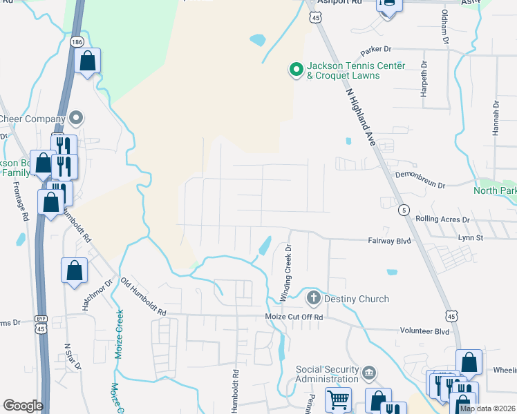 map of restaurants, bars, coffee shops, grocery stores, and more near 5 Cedar Crest Cove in Jackson