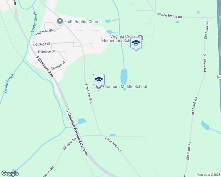 map of restaurants, bars, coffee shops, grocery stores, and more near 2025 South 2nd Avenue Extension in Siler City