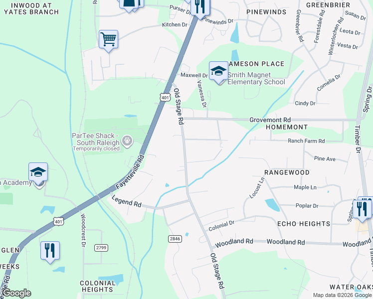 map of restaurants, bars, coffee shops, grocery stores, and more near in Raleigh