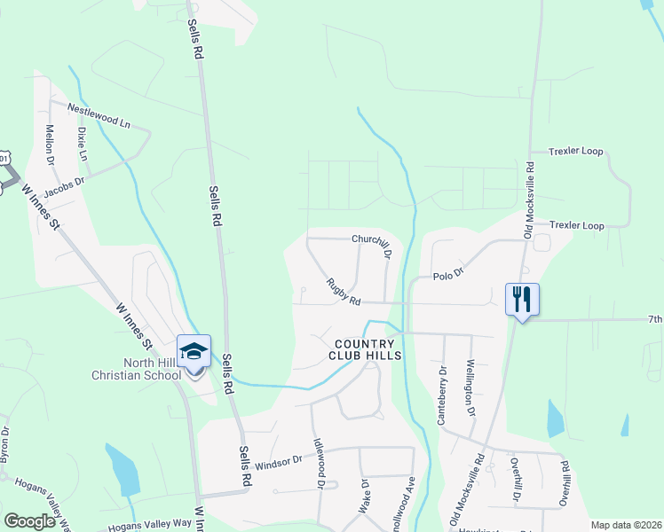 map of restaurants, bars, coffee shops, grocery stores, and more near 410 Rugby Road in Salisbury