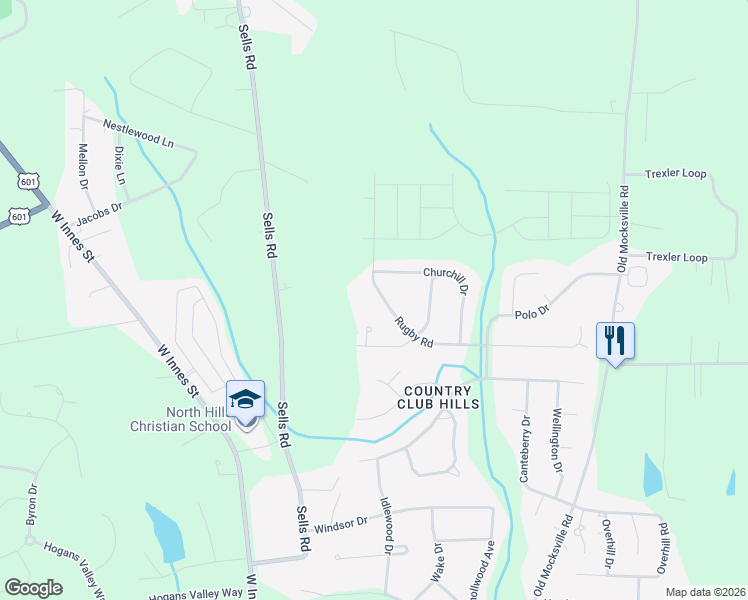 map of restaurants, bars, coffee shops, grocery stores, and more near 421 Rugby Road in Salisbury