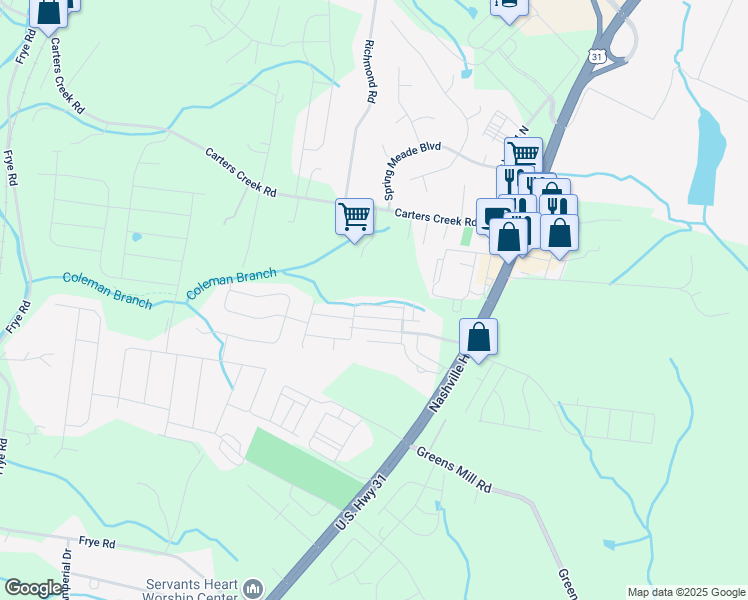 map of restaurants, bars, coffee shops, grocery stores, and more near 2434 Duxbury Drive in Columbia