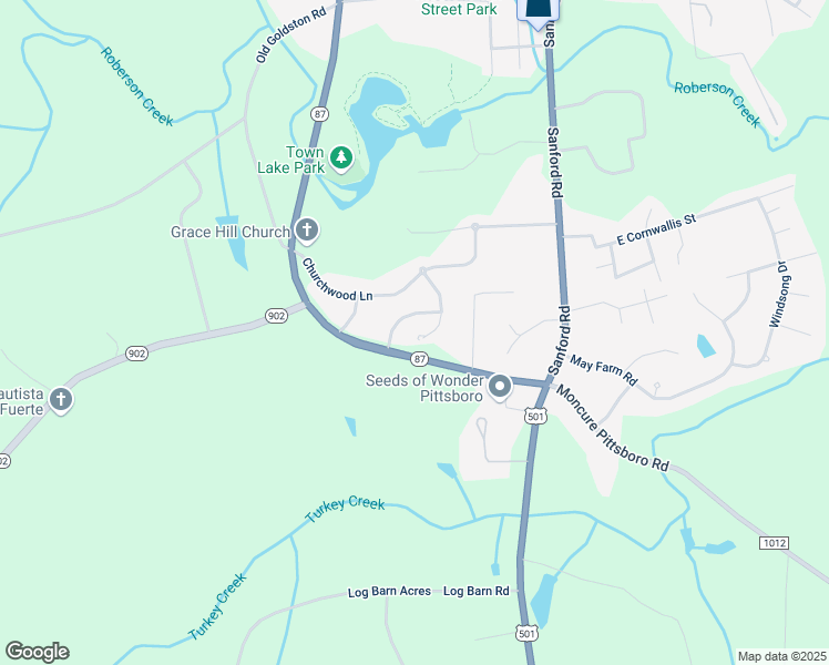 map of restaurants, bars, coffee shops, grocery stores, and more near 9 Silverstone Drive in Pittsboro
