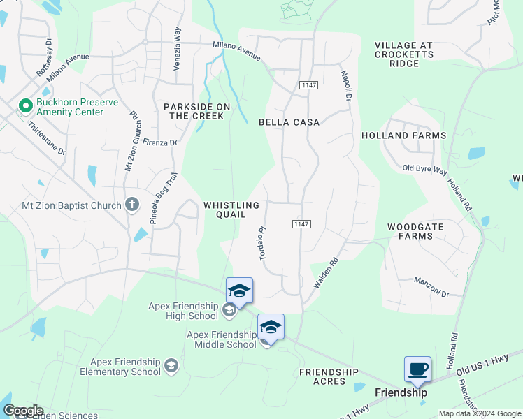 map of restaurants, bars, coffee shops, grocery stores, and more near 2058 Tordelo Place in Apex