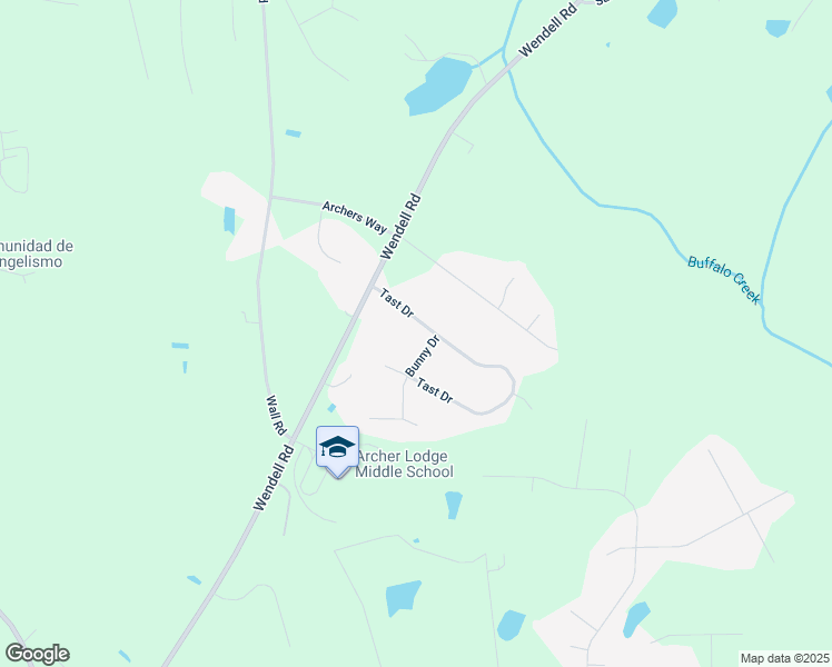 map of restaurants, bars, coffee shops, grocery stores, and more near 120 Tast Drive in Wendell