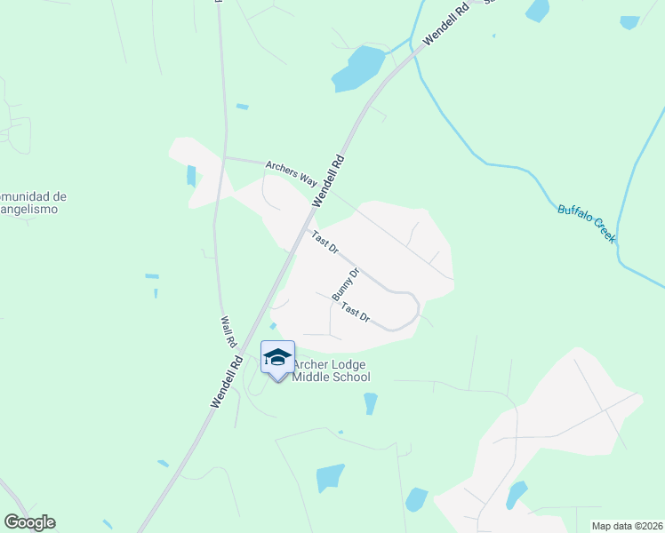 map of restaurants, bars, coffee shops, grocery stores, and more near 120 Tast Drive in Wendell